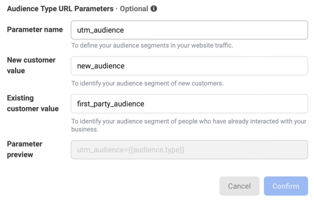 Advantage+ Shopping Campaign Ad account level settings for audience URL parameters